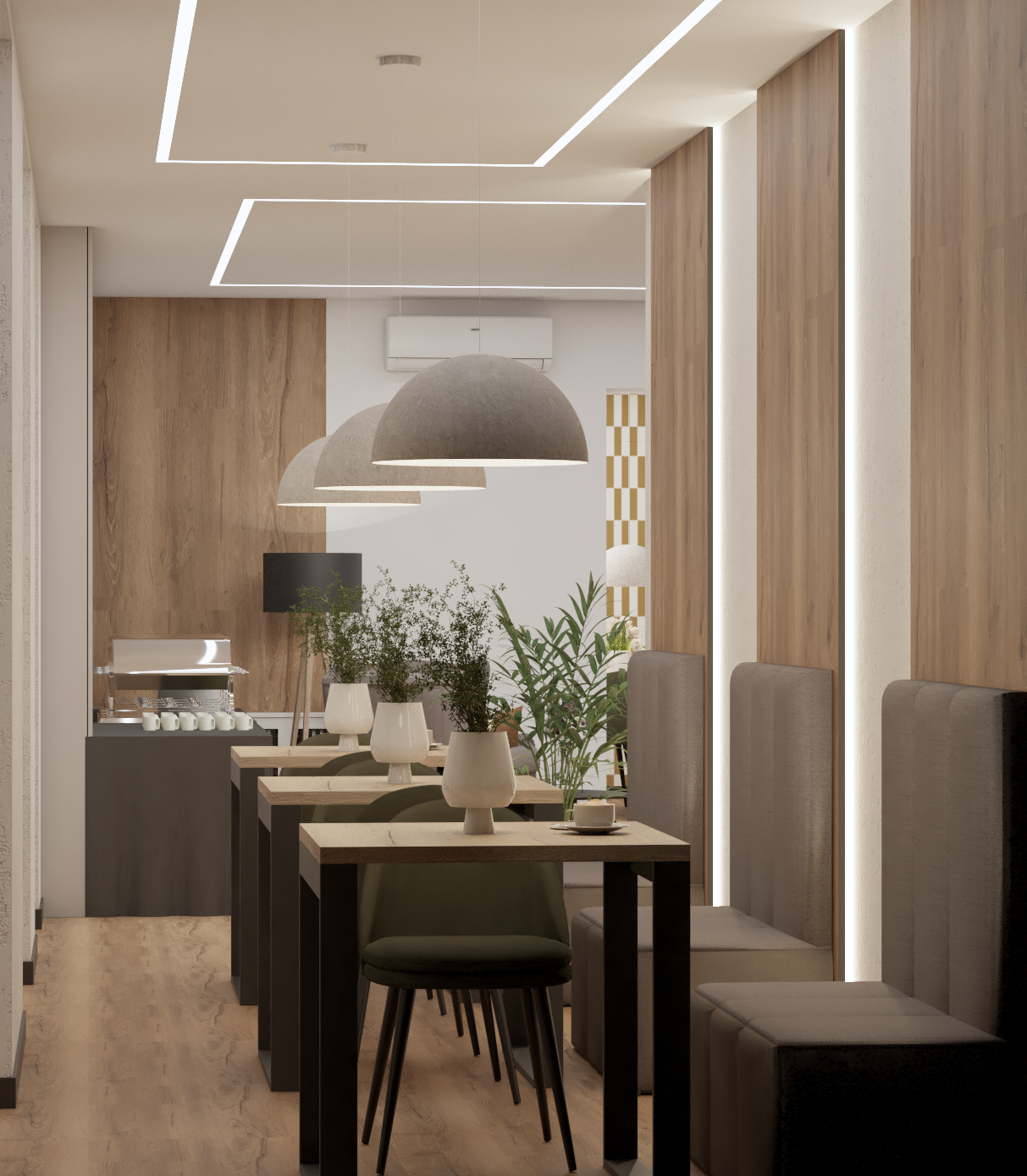 Sala restauracyjna z ciepłym oświetleniem